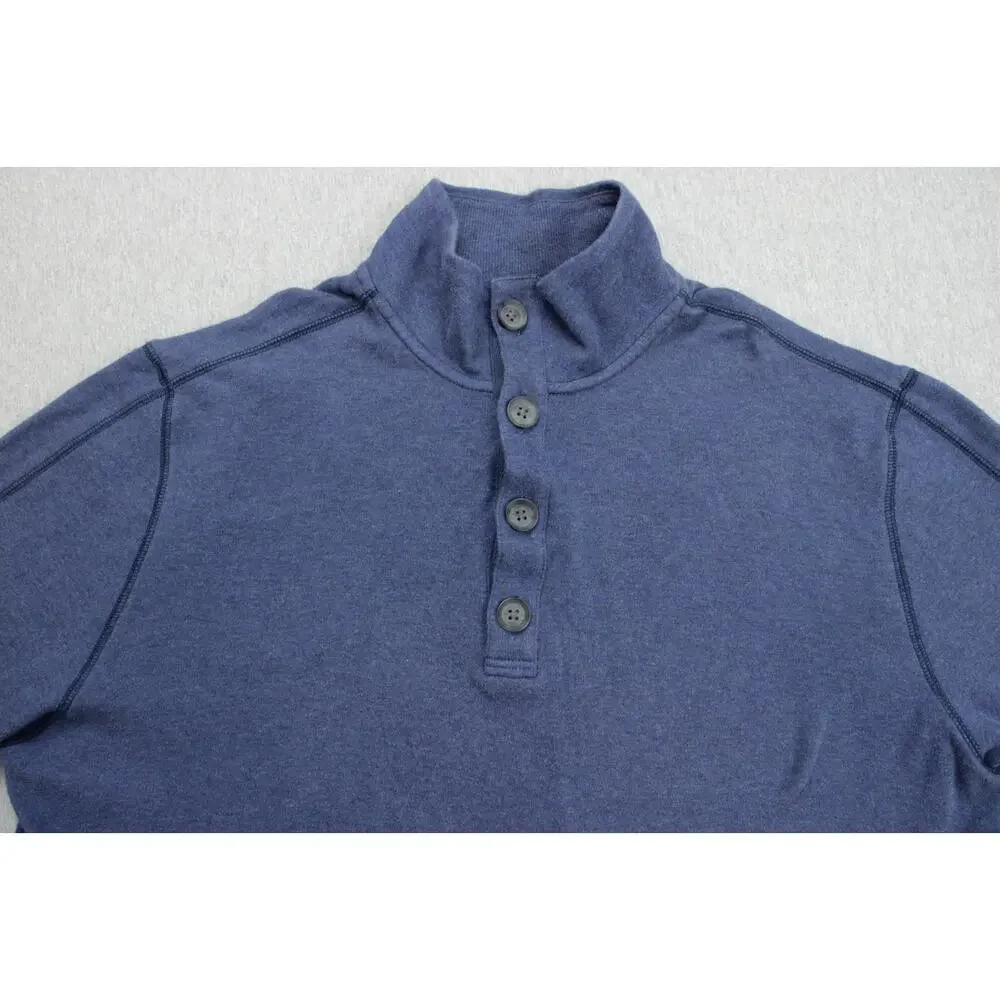 Banana Republic Sweater Men XL Blue 100% Cotton Long Sleeve 1/4 Button Mock Neck